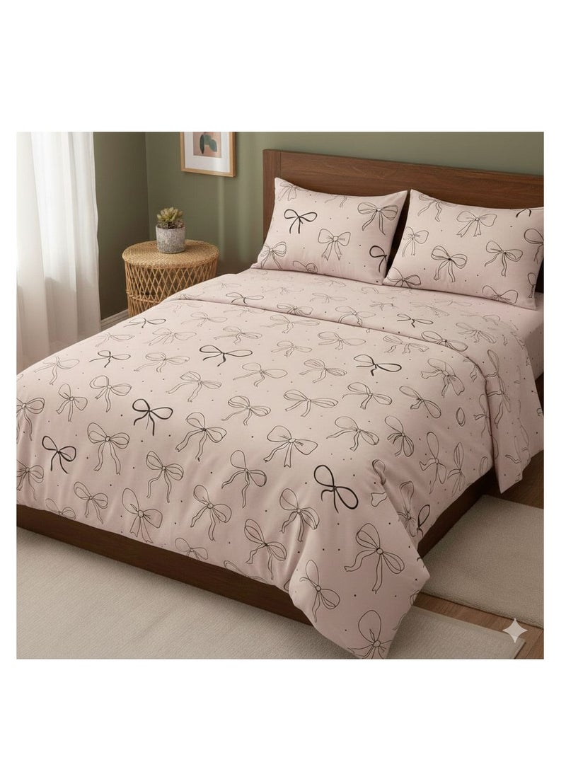 Yarlin-Bed Set (Flat Bedsheet for 180 cm beds and 2 Small Pillowcases (Bow Chic) Design